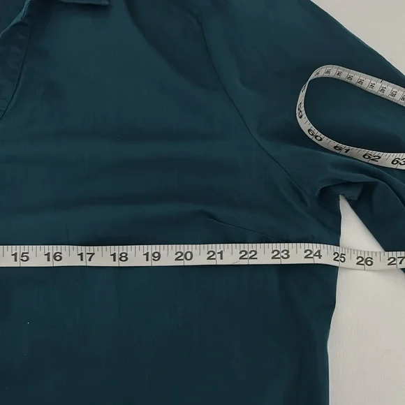 Teal Long Sleeve Blouse XXL Rhinestone Buttons Office Chic Minimalist Workwear - Picture 6 of 15